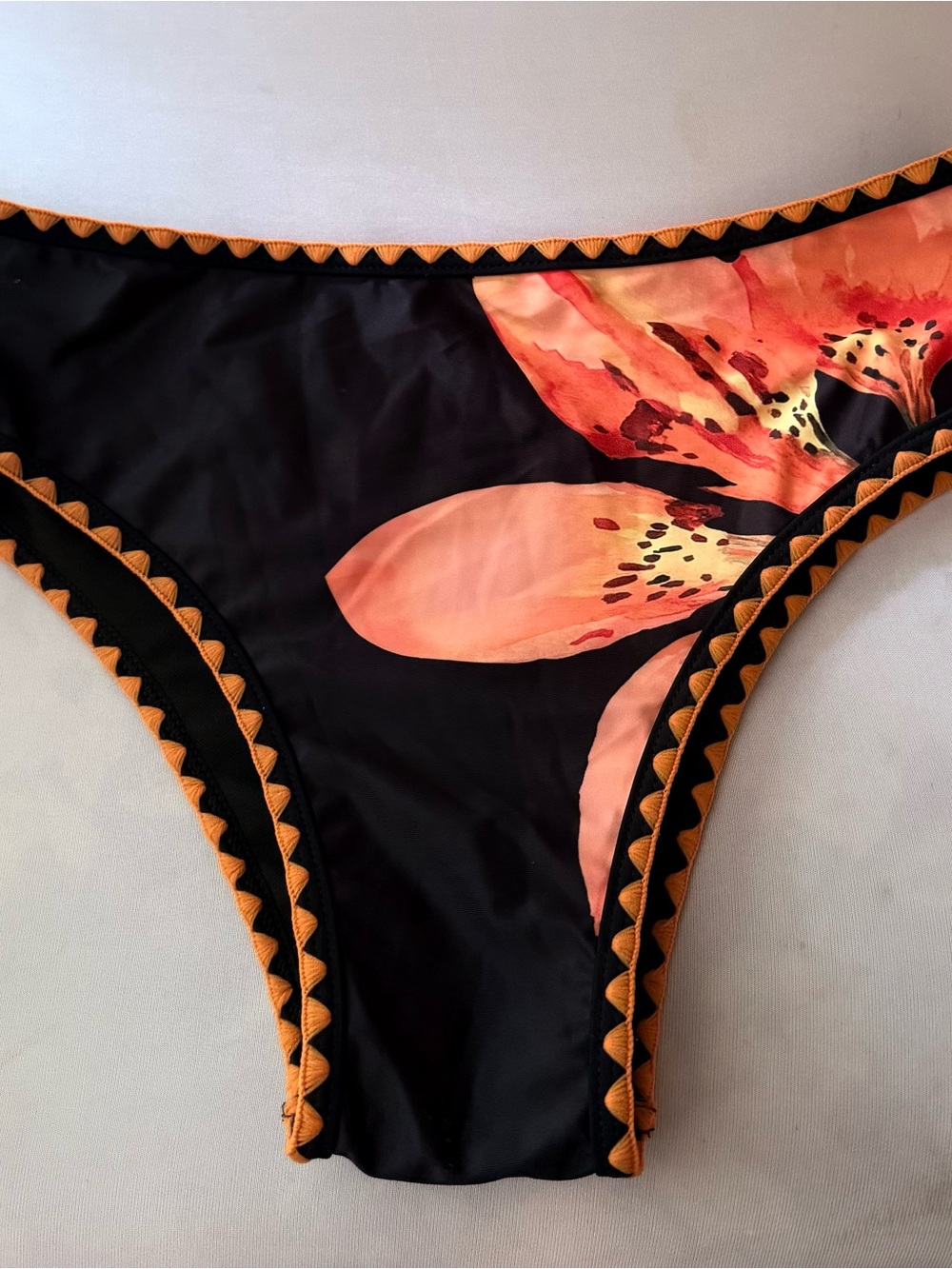 Black Bikini Bottom with Orange Floral and Trim